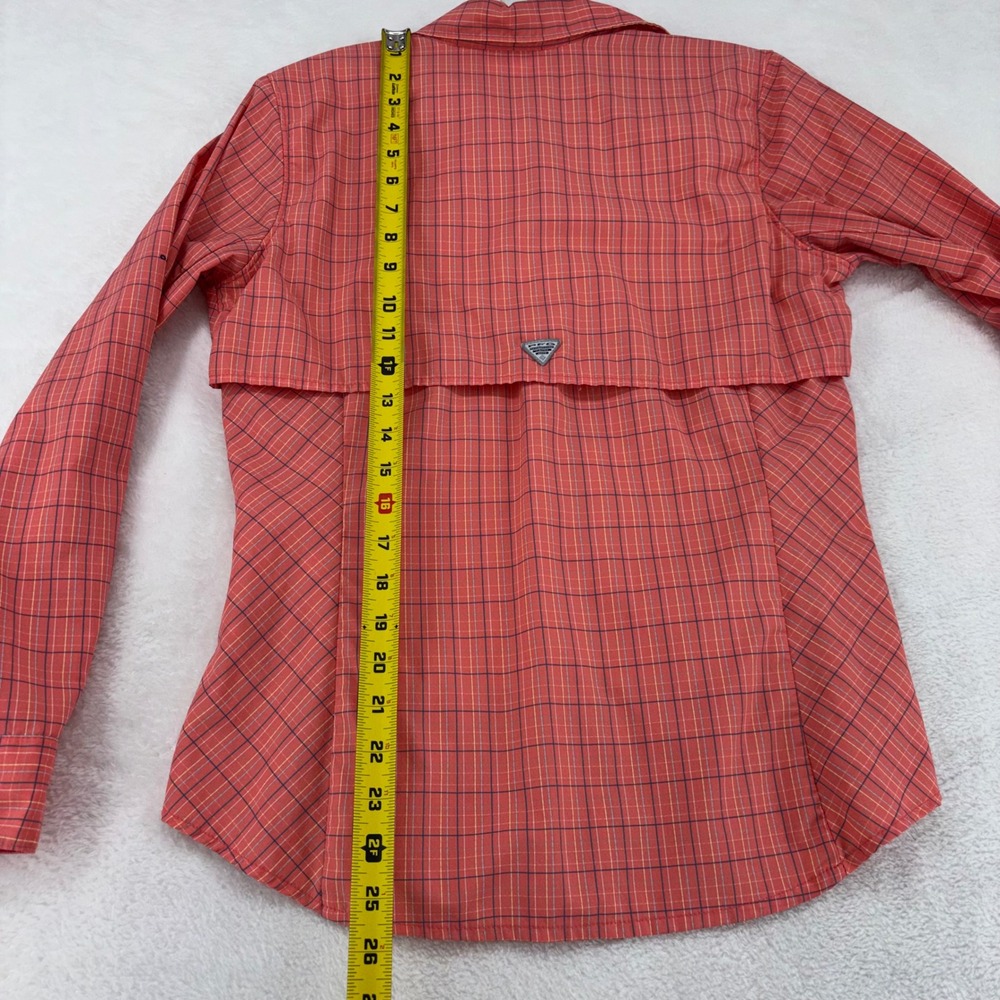 Columbia PFG Super Tamiami Fishing Shirt Womens Small Coral Plaid UPF 40 Omni - Picture 6 of 15
